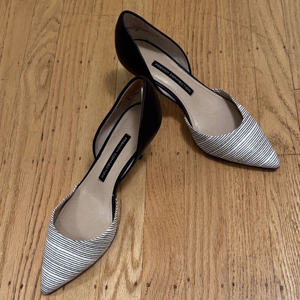 French Connection Black and White Striped Flats